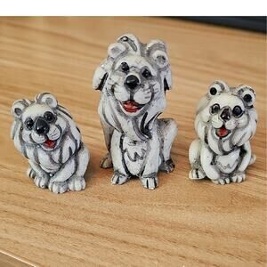 Whimsical Happy Momma Lion and Two Cubs Charming Figurines - Black White Red